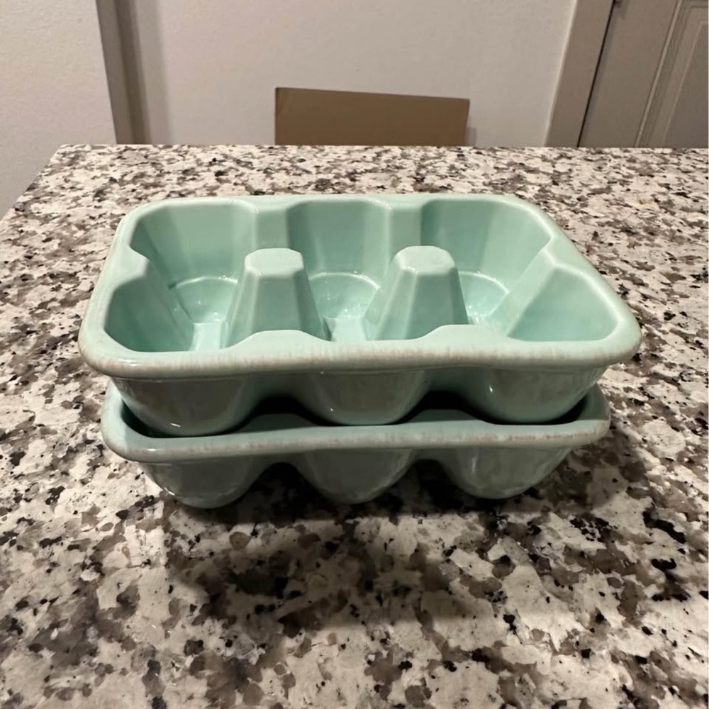 Ceramic Teal Egg Holders Two